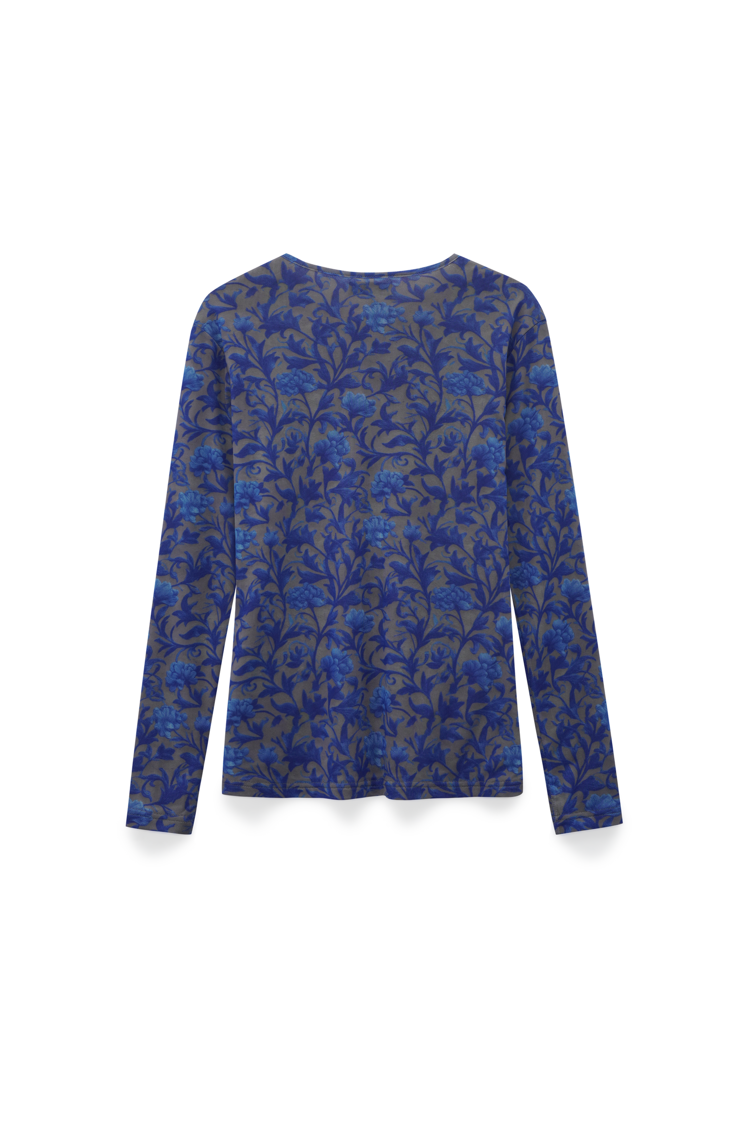 Mesh Crew Neck Print Top-Blue/Grey Vines