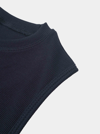RIBBED CREW SLEEVELESS SHELL-NAVY