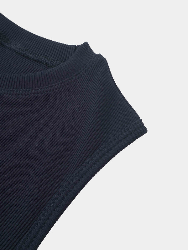 RIBBED CREW SLEEVELESS SHELL-NAVY