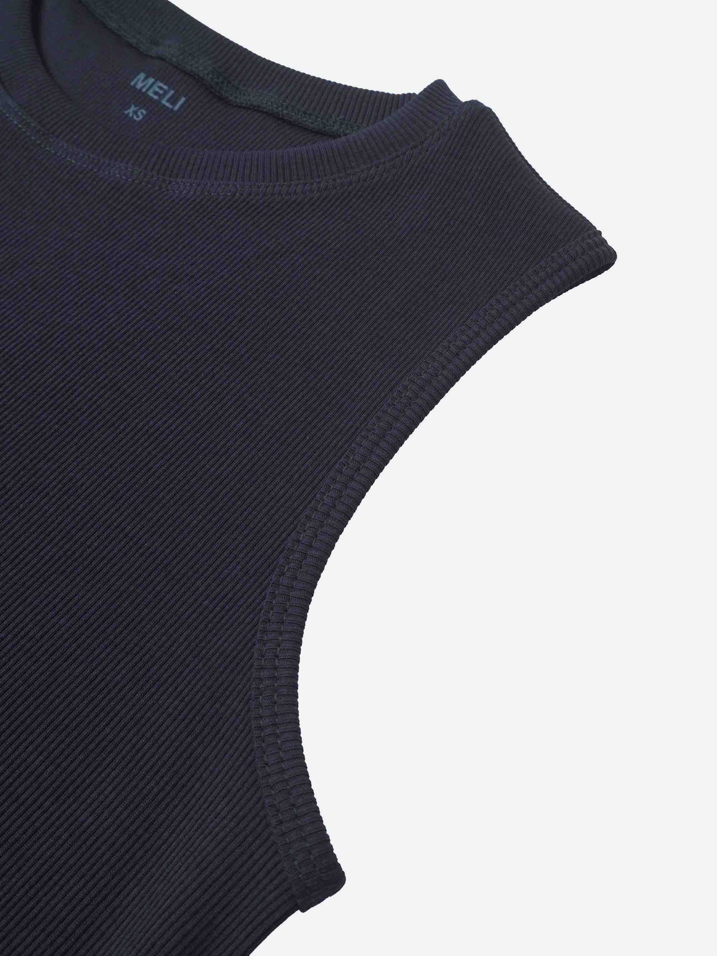 RIBBED CREW SLEEVELESS SHELL-NAVY
