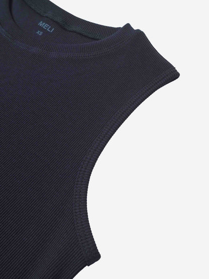 RIBBED CREW SLEEVELESS SHELL-NAVY