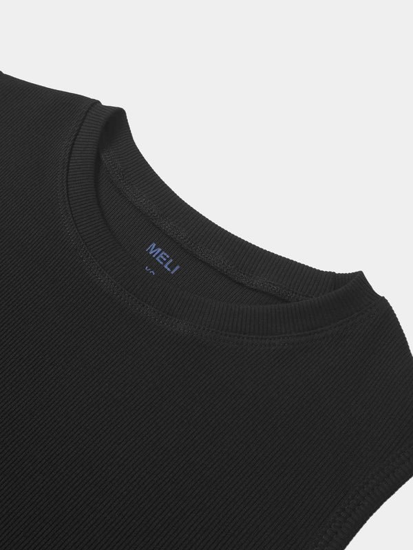 RIBBED CREW SLEEVELESS SHELL-BLACK