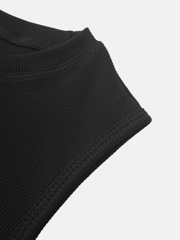 RIBBED CREW SLEEVELESS SHELL-BLACK