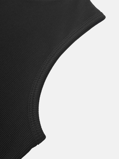 RIBBED CREW SLEEVELESS SHELL-BLACK
