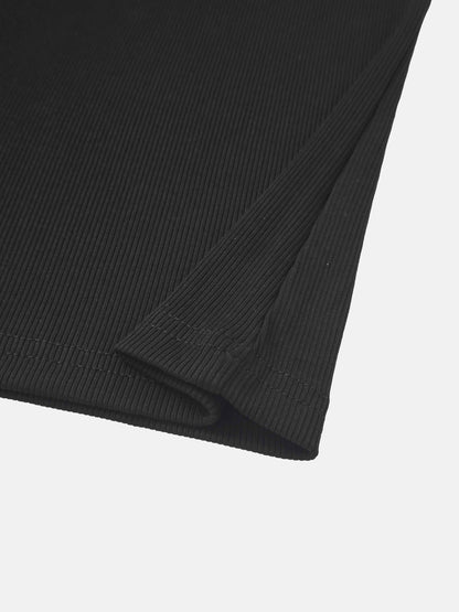 RIBBED CREW SLEEVELESS SHELL-BLACK