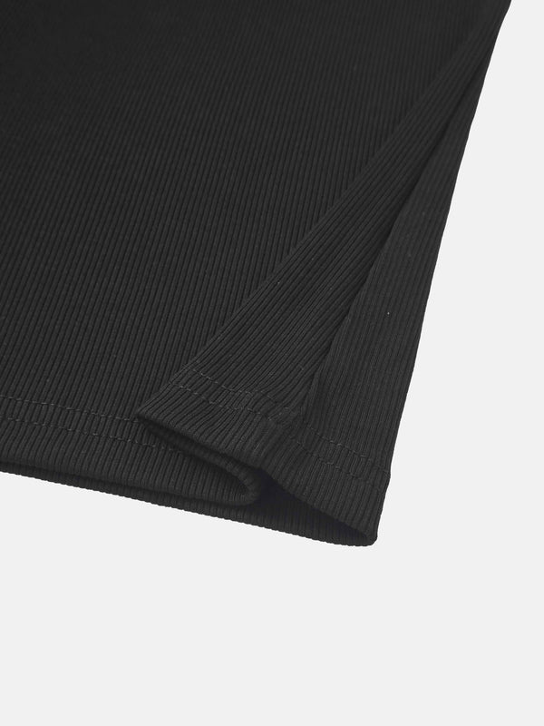 RIBBED CREW SLEEVELESS SHELL-BLACK