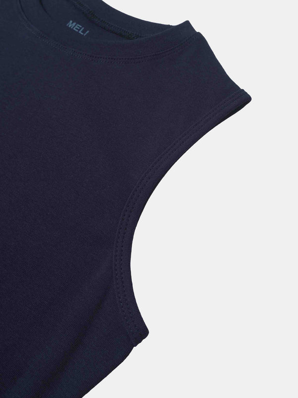Sleeveless Basic Tee-Navy