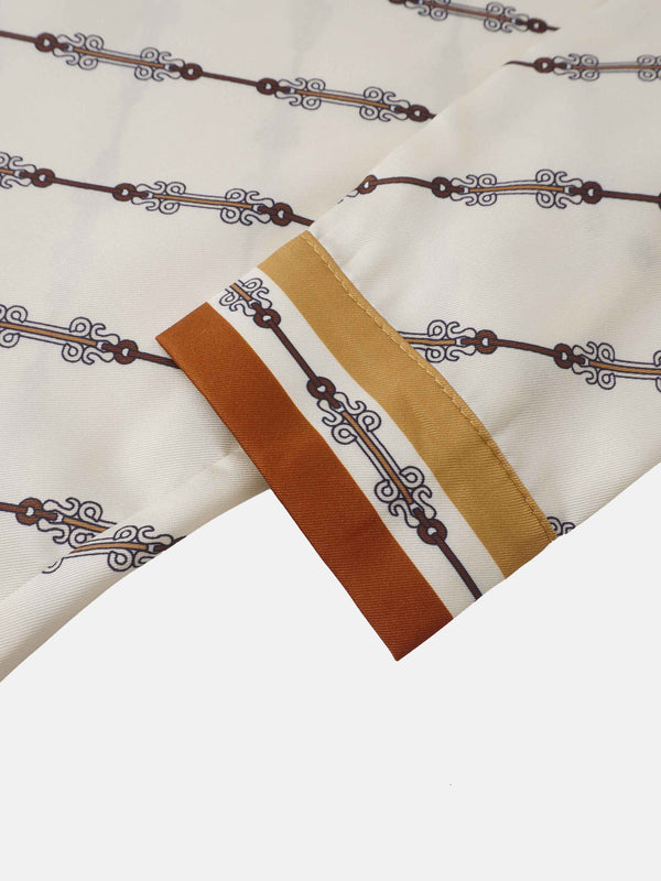 Button Down Bow Blouse - Boarder Print