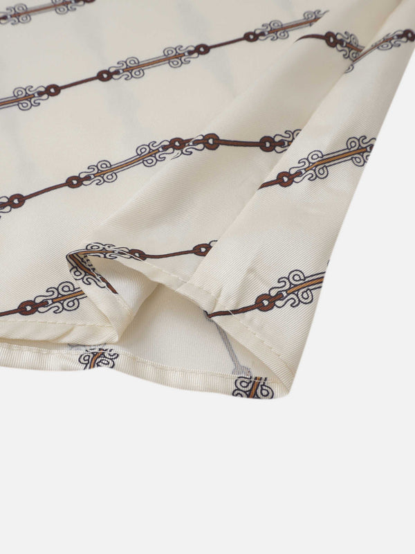 Button Down Bow Blouse - Boarder Print