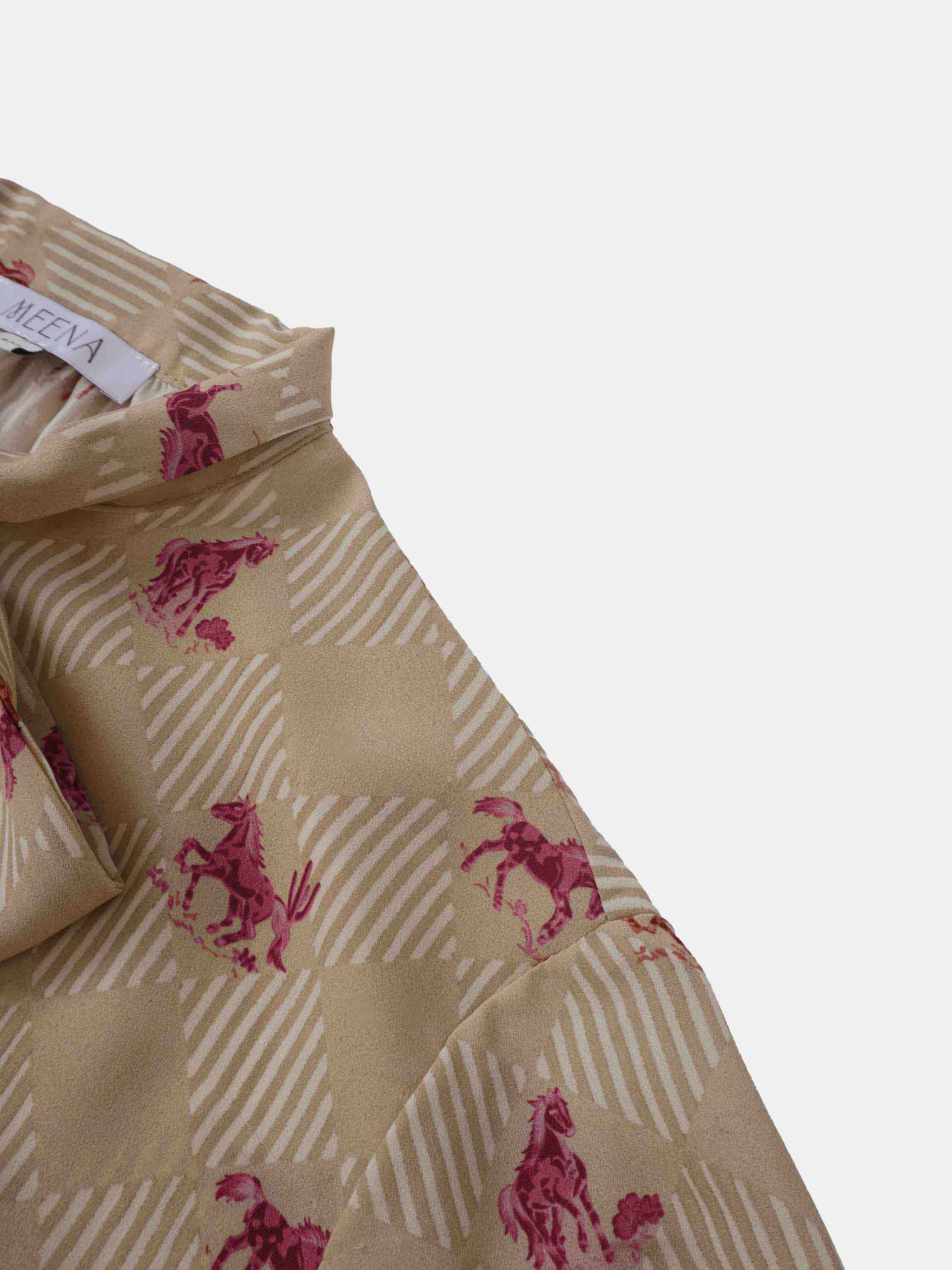 Printed Tassel Bow Blouse - Burgundy Pony