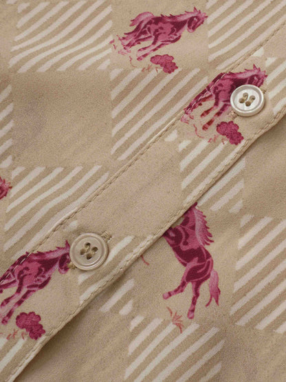 Printed Tassel Bow Blouse - Burgundy Pony