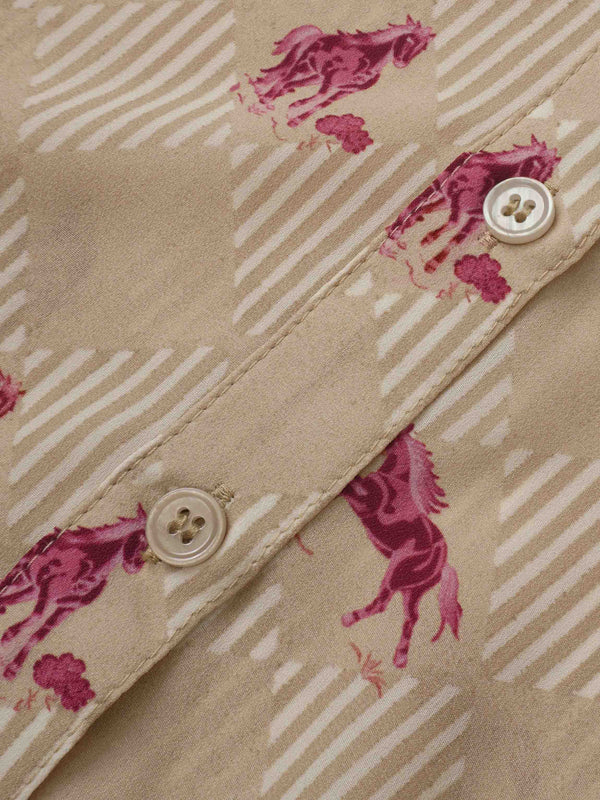 Printed Tassel Bow Blouse - Burgundy Pony