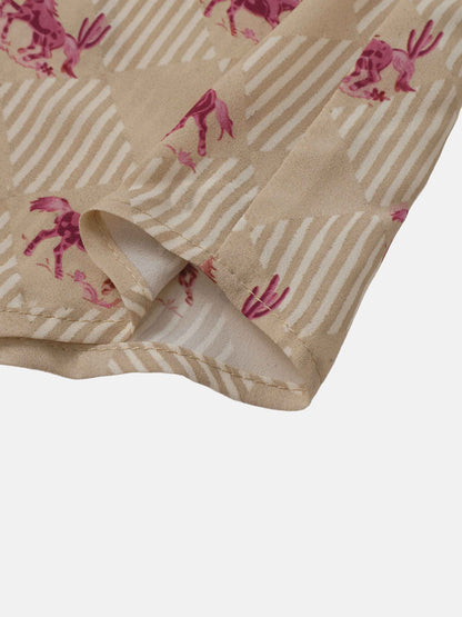 Printed Tassel Bow Blouse - Burgundy Pony
