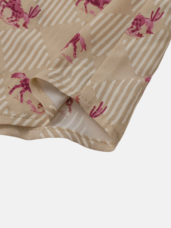 Printed Tassel Bow Blouse - Burgundy Pony