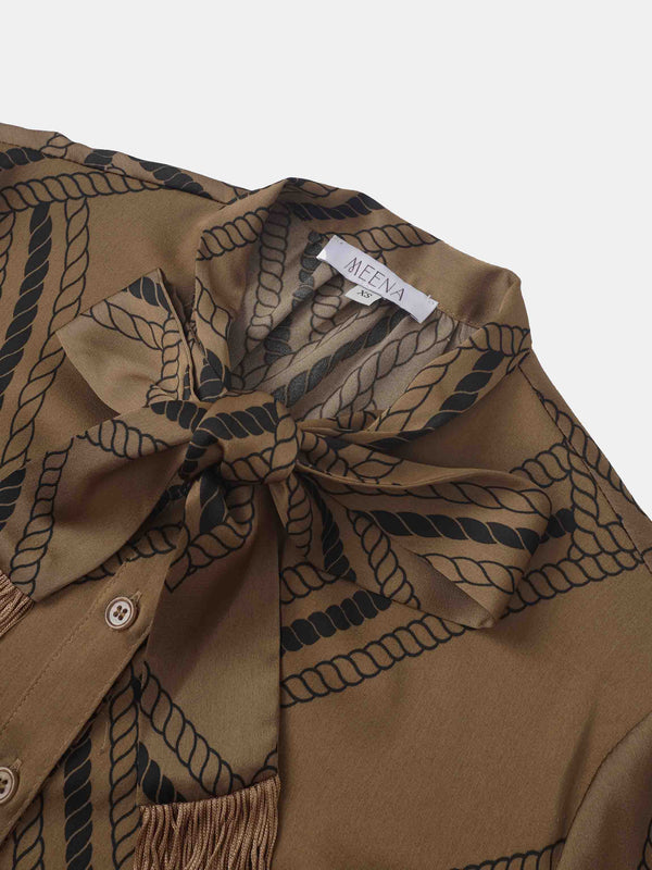 Printed Tassel Bow Blouse - Chain Design