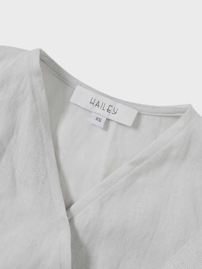 Crossover Linen Top-Grey
