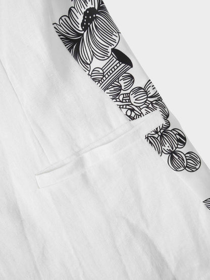 Silky Back Printed Blazer-White/Black