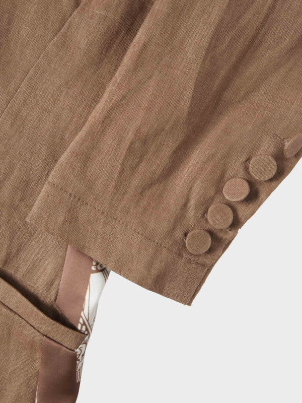 Silky Back Printed Blazer-Brown/Cream