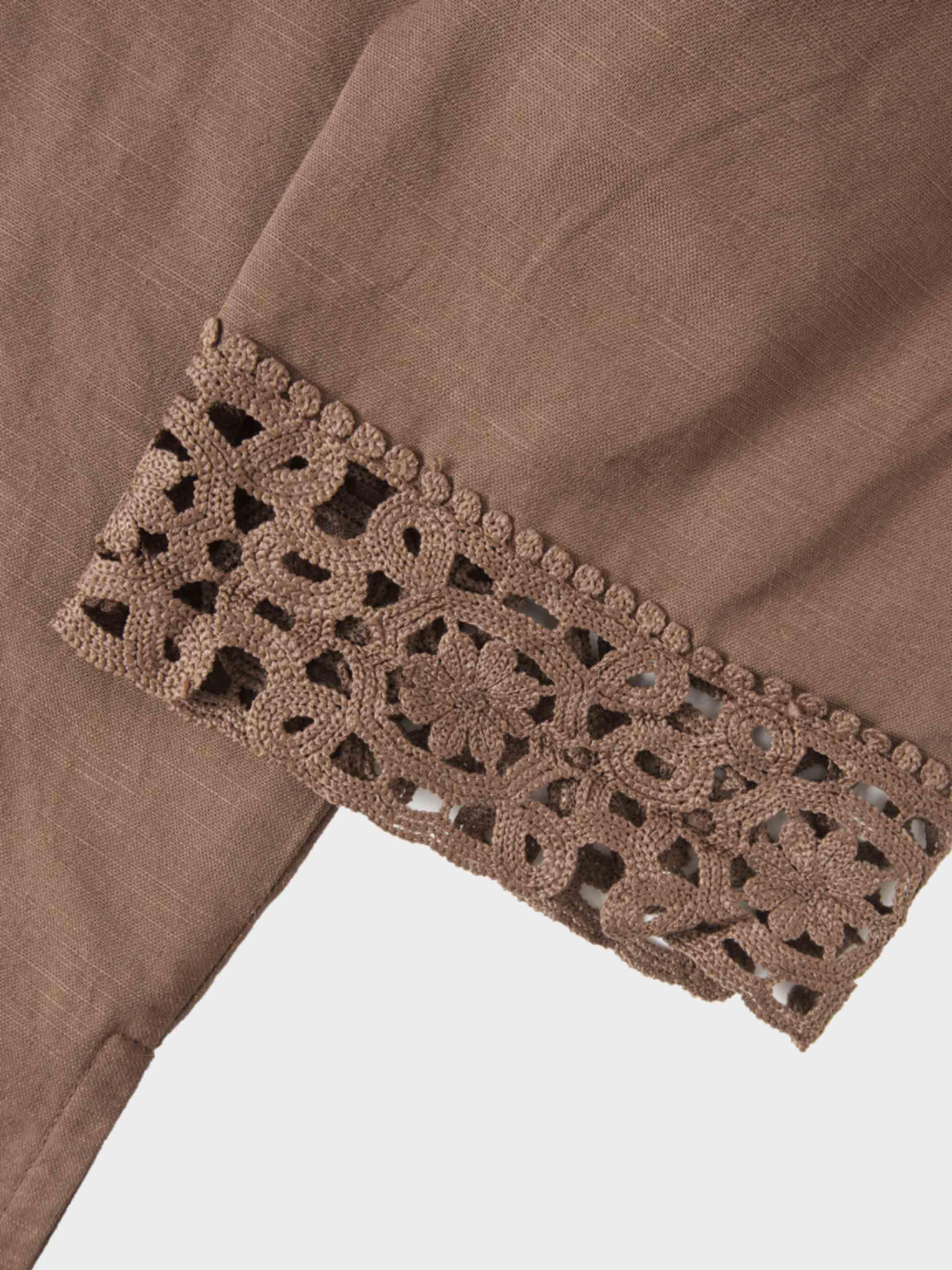Crochet Edge Top-Brown