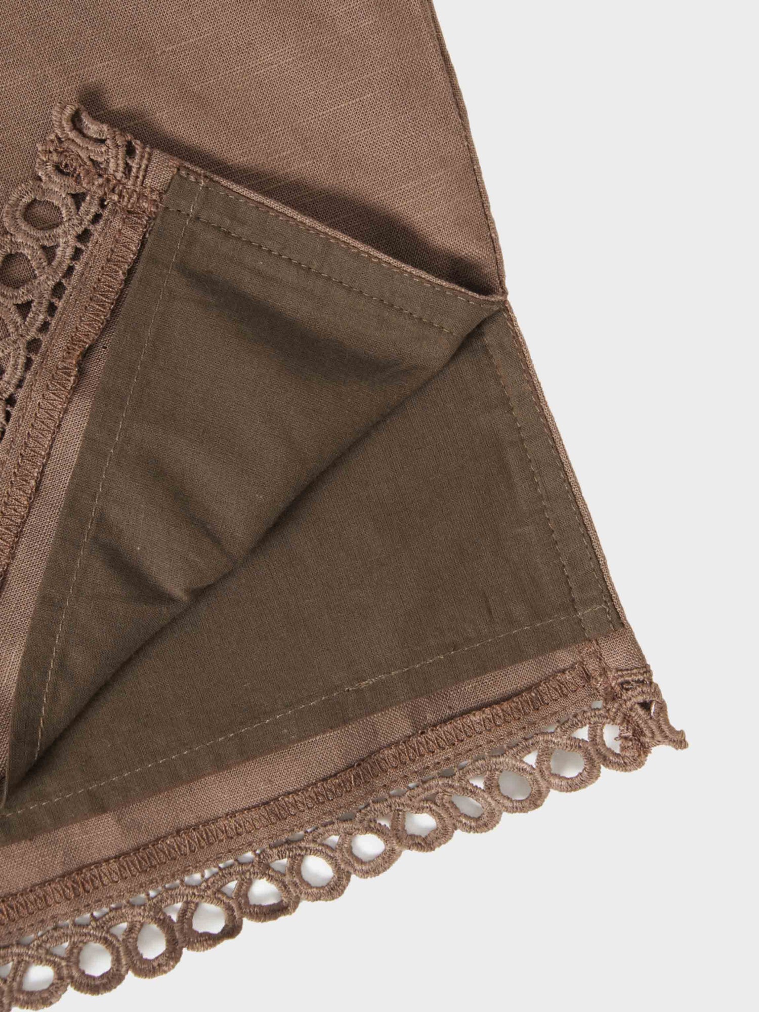 Crochet Edge Top-Brown