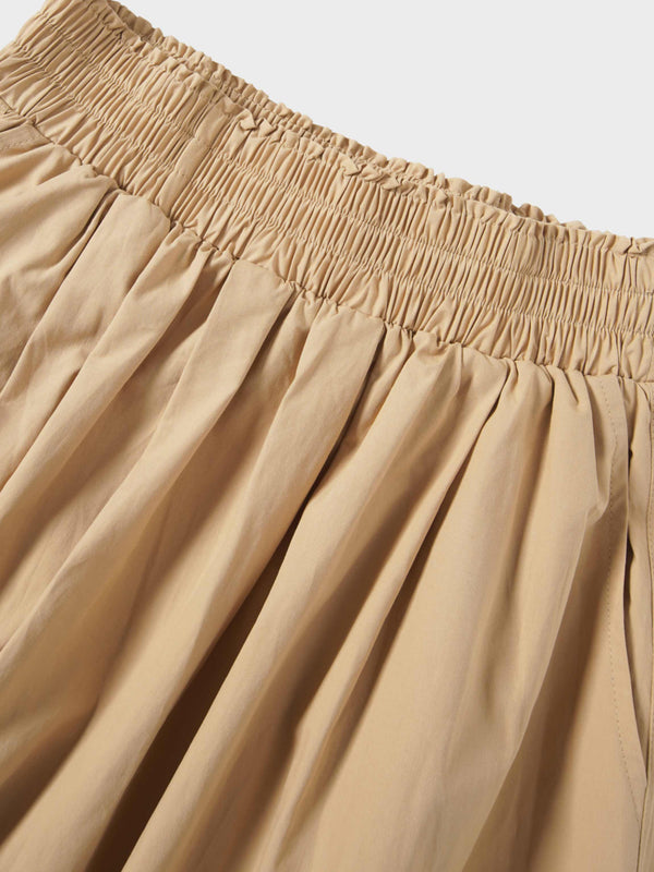 Elastic Waist Gathered Skirt-Sand