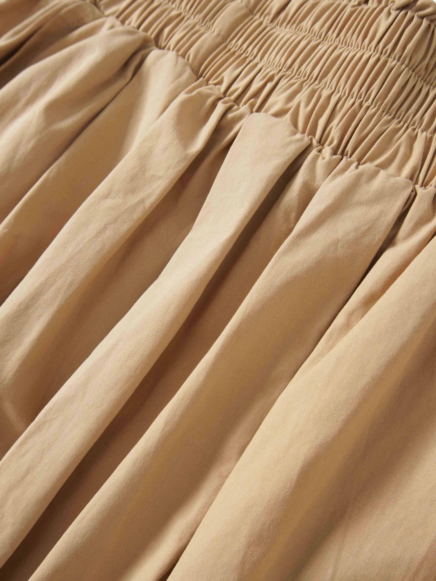 Elastic Waist Gathered Skirt-Sand