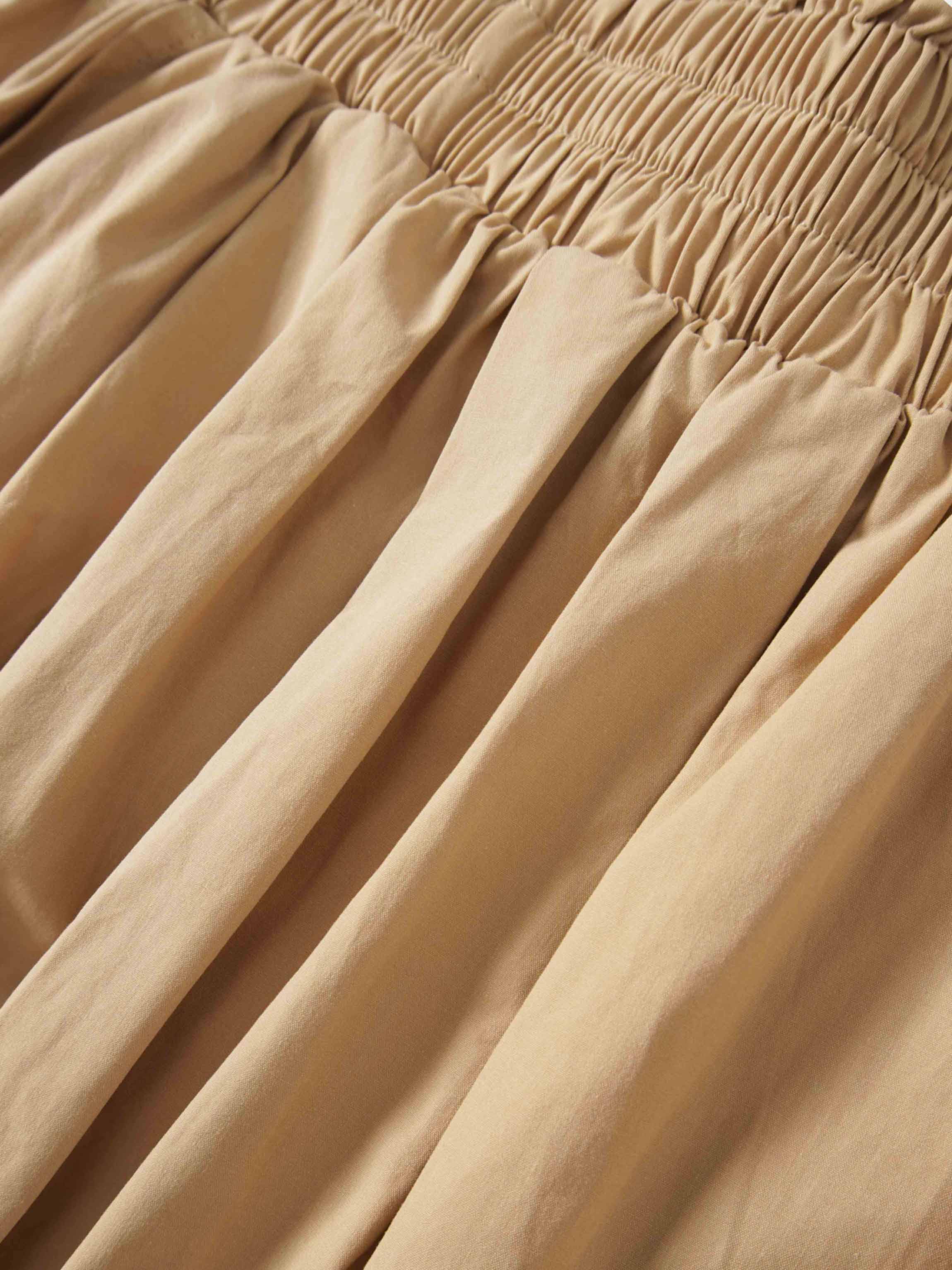 Elastic Waist Gathered Skirt-Sand