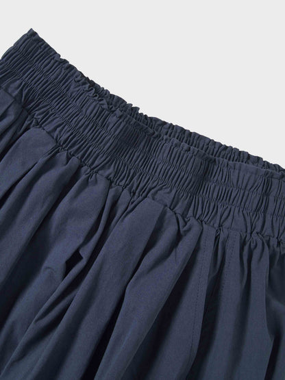 Elastic Waist Gathered Skirt-Navy