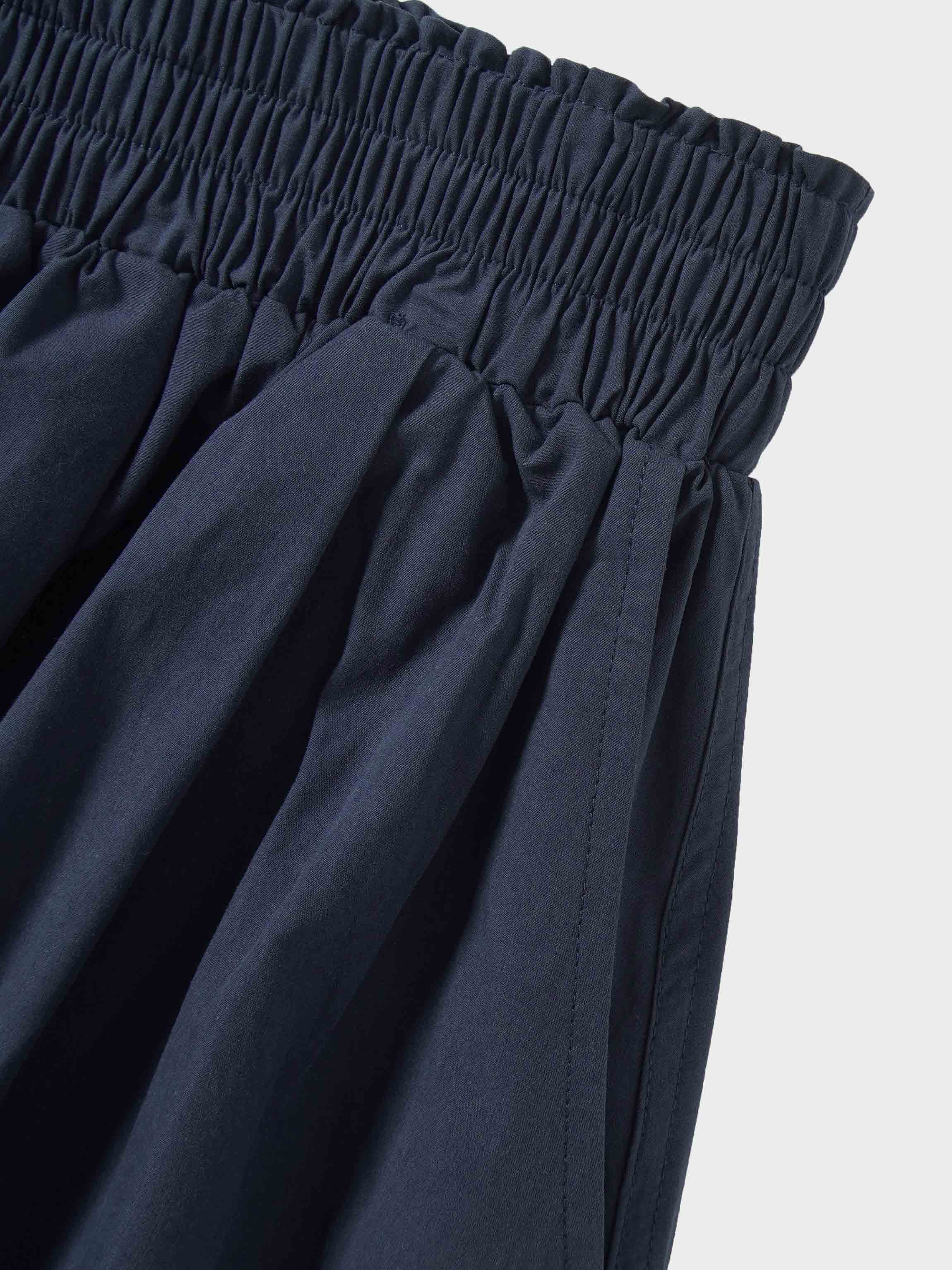 Elastic Waist Gathered Skirt-Navy