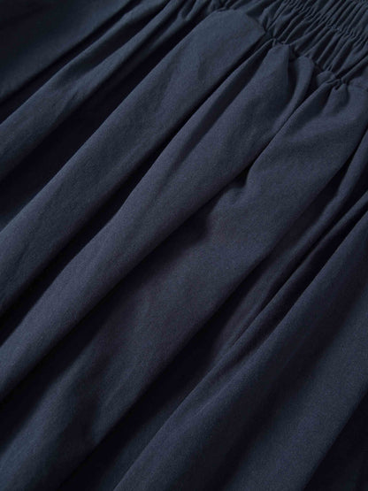 Elastic Waist Gathered Skirt-Navy