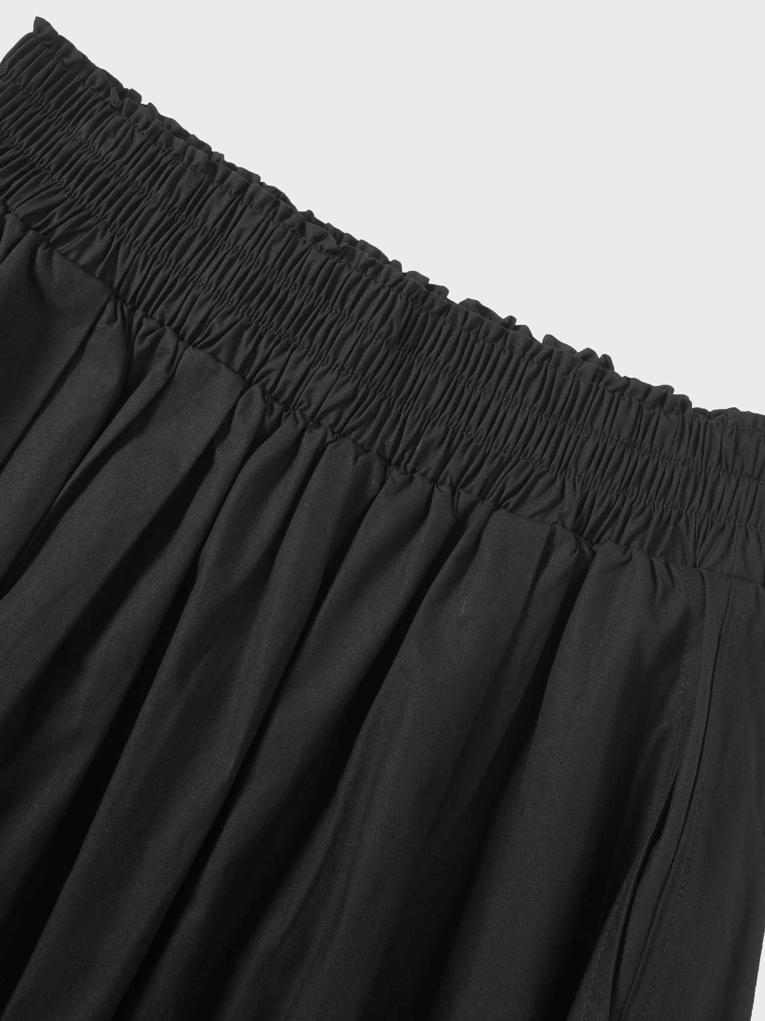Elastic Waist Gathered Skirt-Black