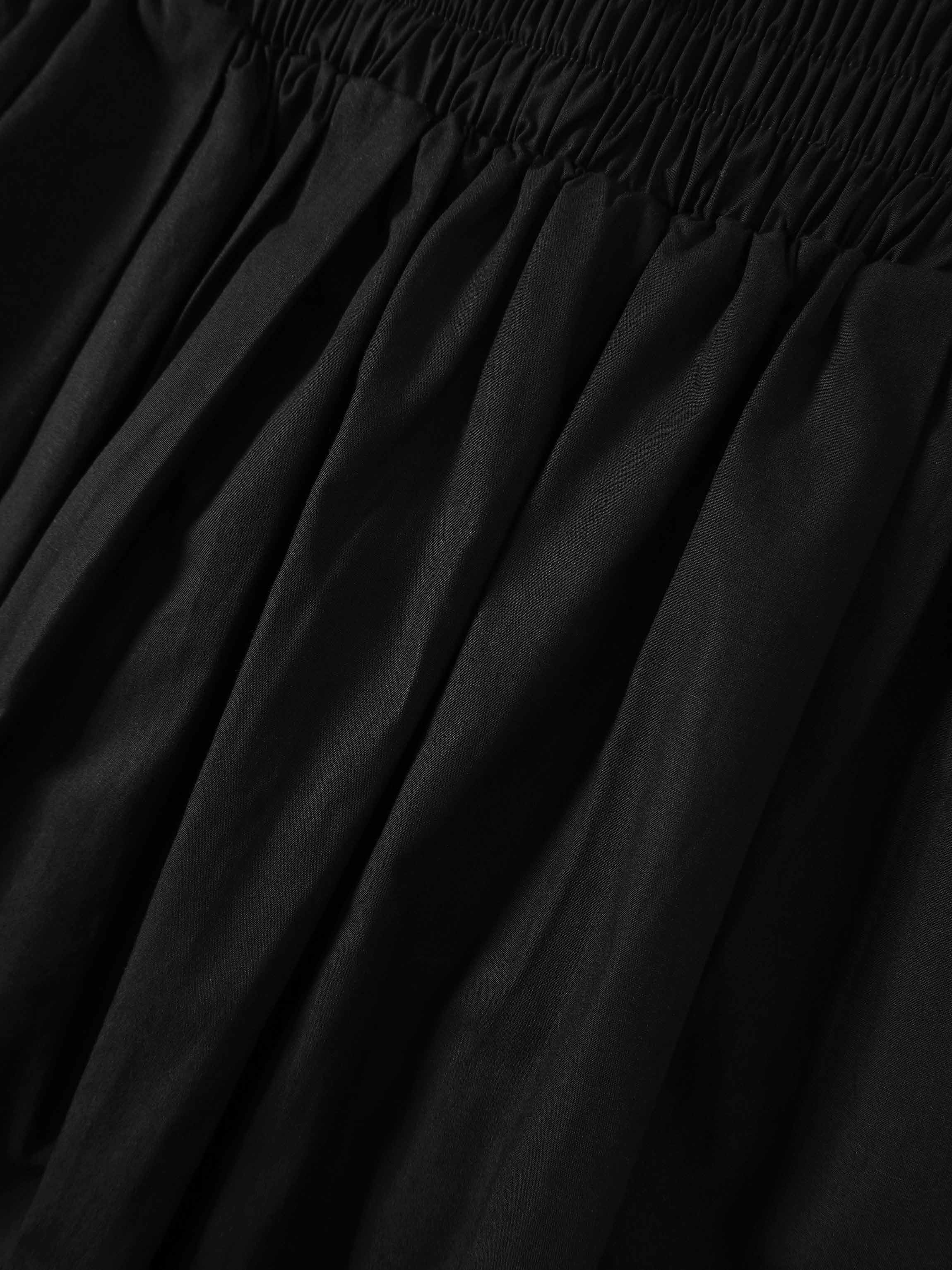 Elastic Waist Gathered Skirt-Black