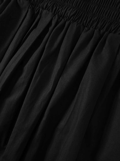 Elastic Waist Gathered Skirt-Black