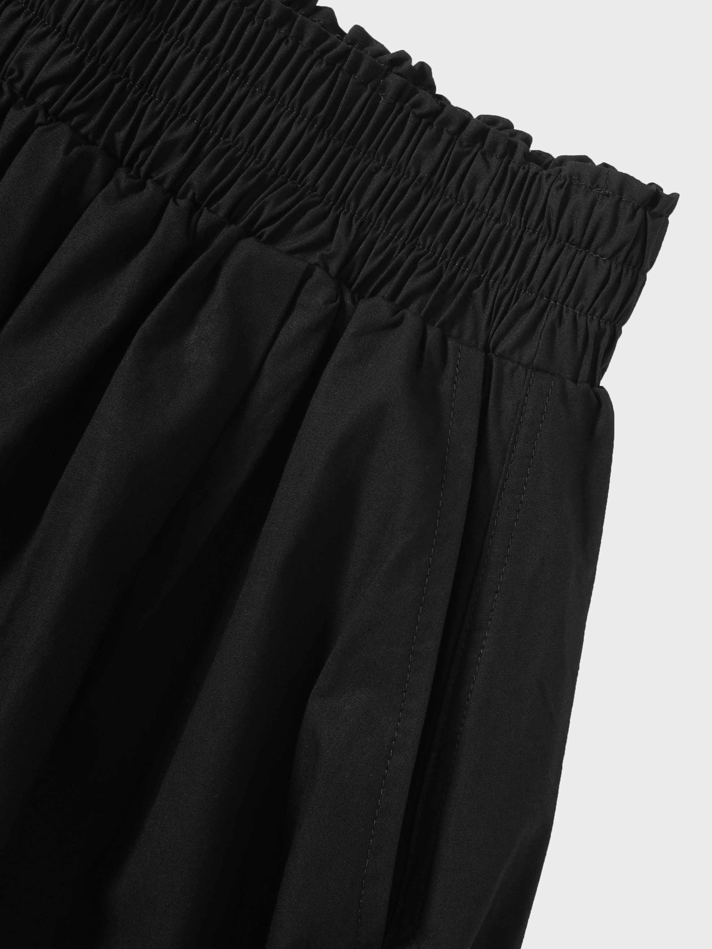Elastic Waist Gathered Skirt-Black
