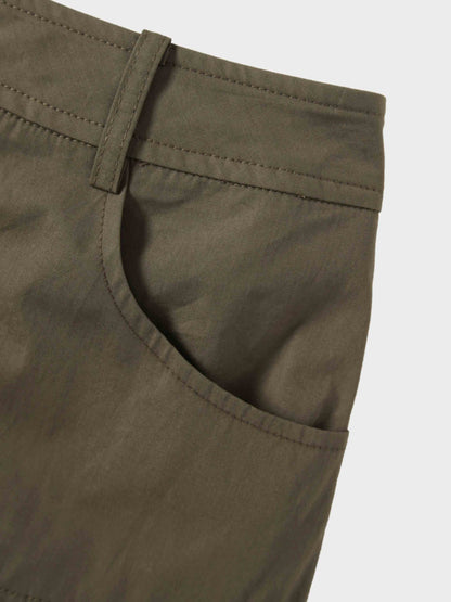 Gathered Drop Waist Yoke Skirt-Olive