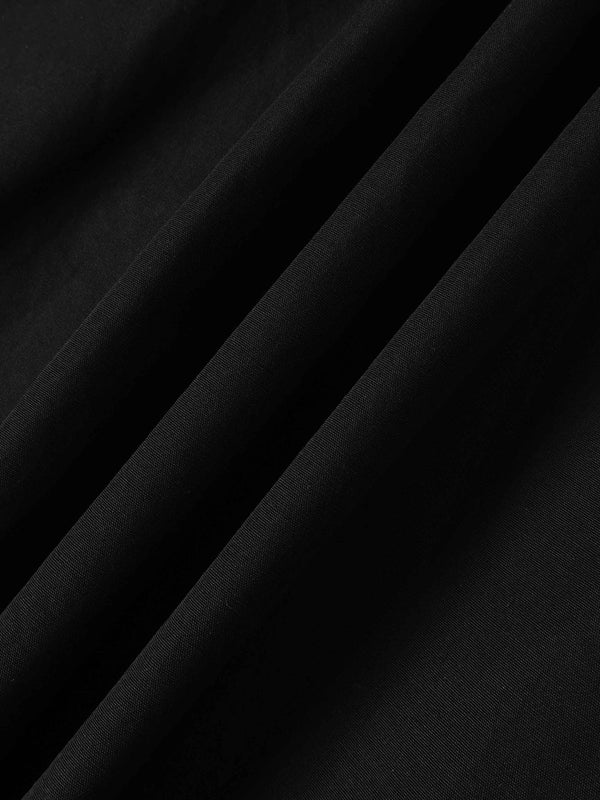 Gathered Drop Waist Yoke Skirt-Black