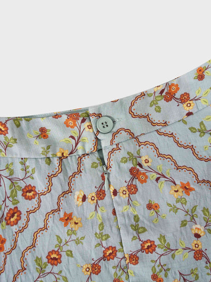 Full Belted Print Skirt-Diamond Floral