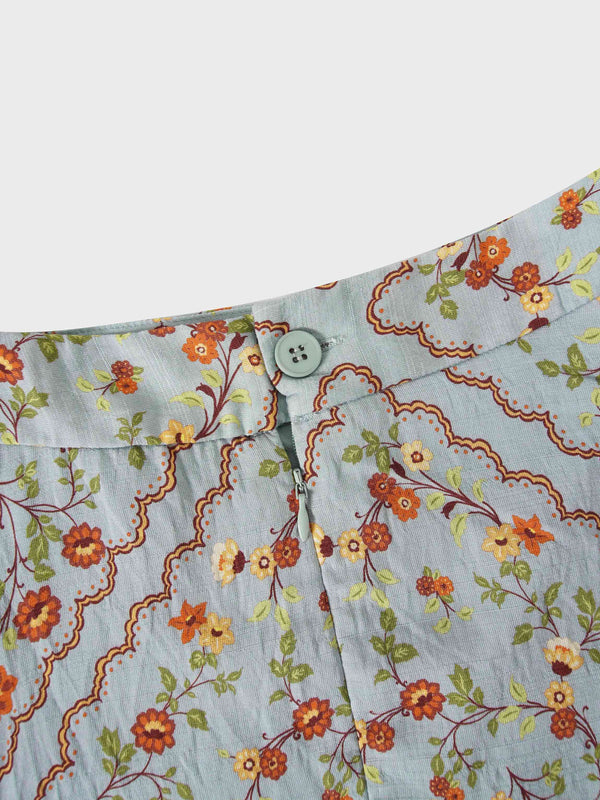 Full Belted Print Skirt-Diamond Floral