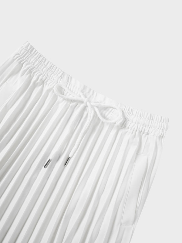 Elastic Waist Micro Pleat Skirt-White