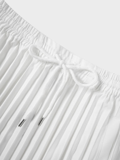 Elastic Waist Micro Pleat Skirt-White