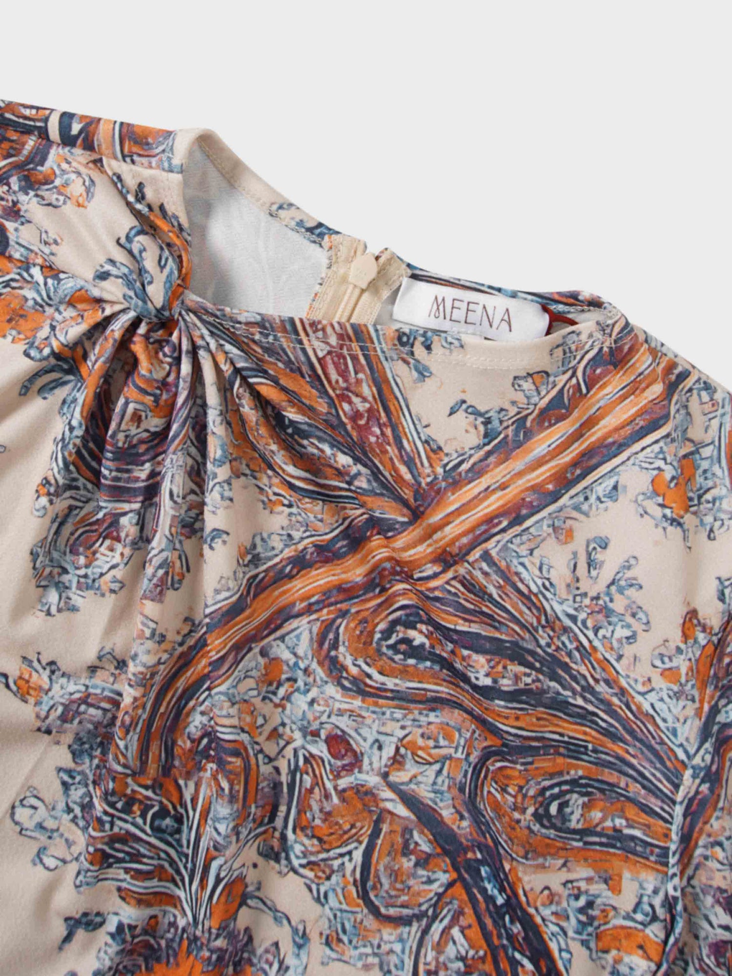 Side Knot Pleat Dress-Paisley