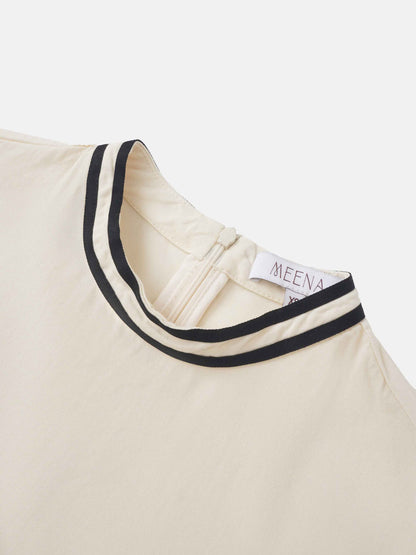 Velvet Trim Blouse - Cream