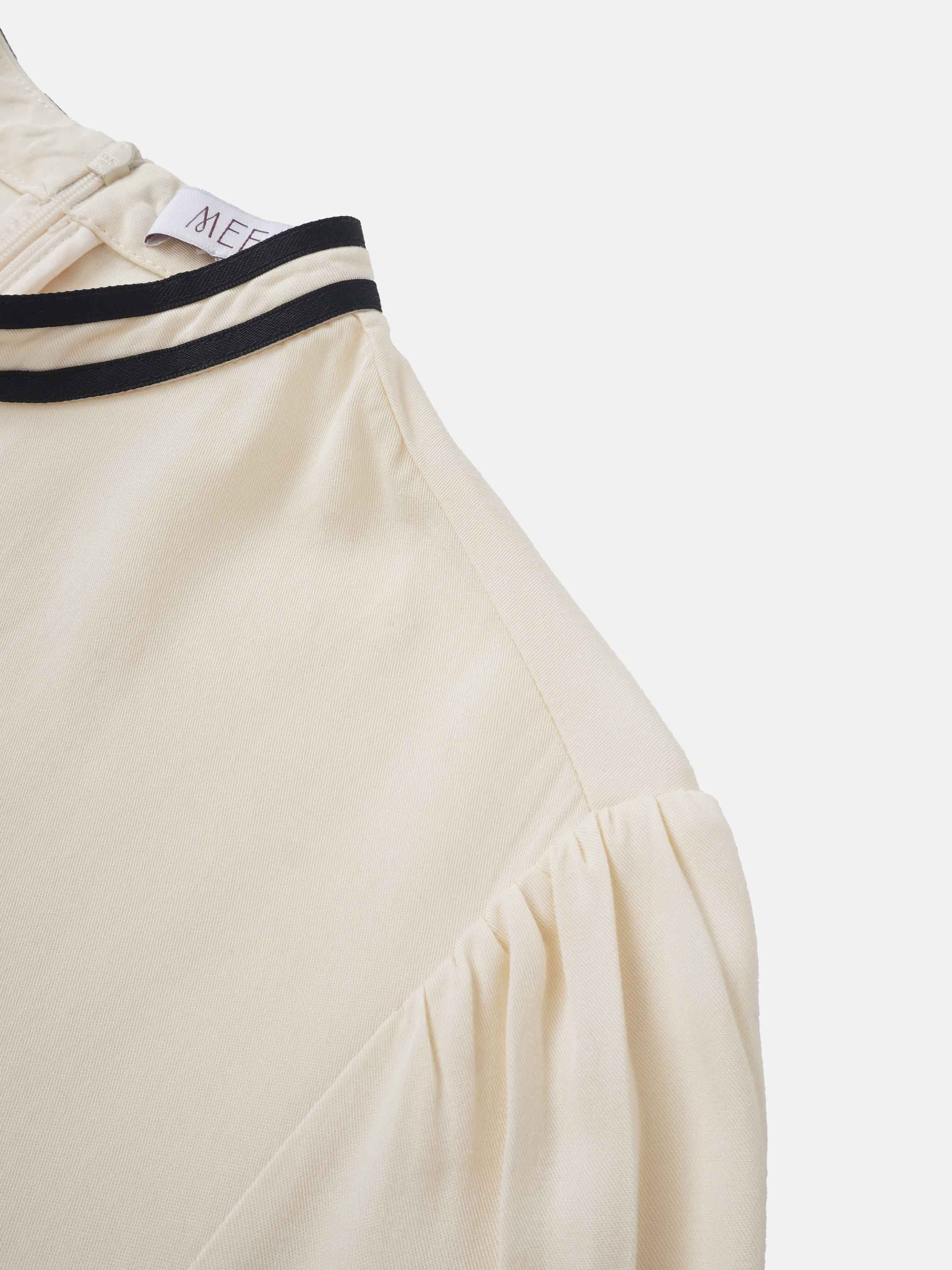 Velvet Trim Blouse - Cream