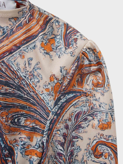Side Knot Pleat Dress-Paisley