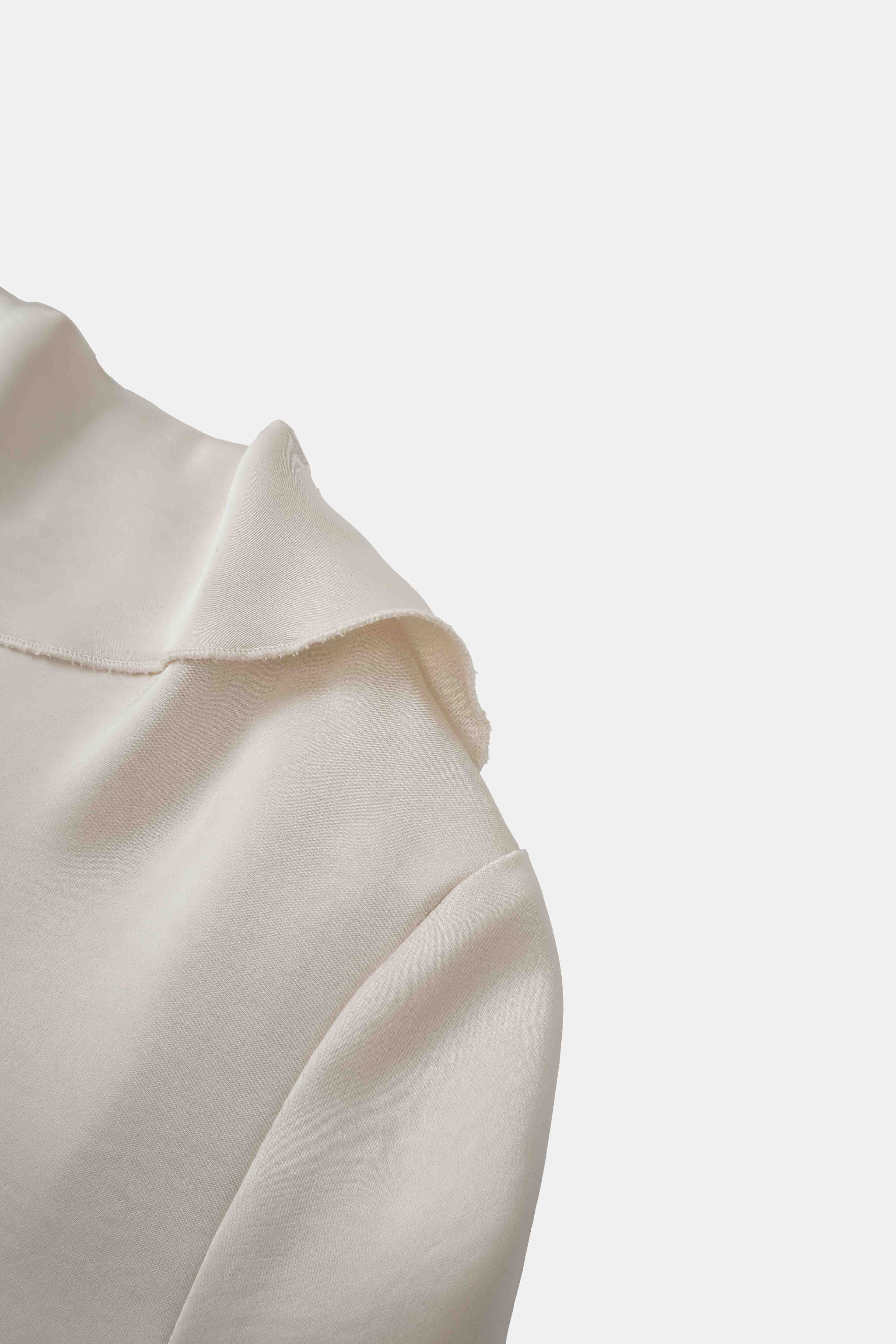 Faux Satin Ruffle Top - Cream