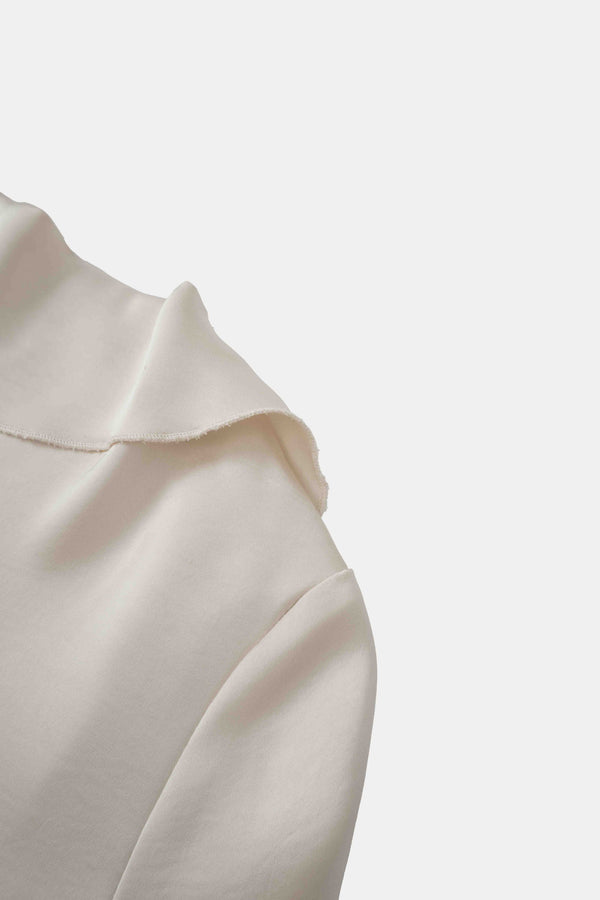 Faux Satin Ruffle Top - Cream