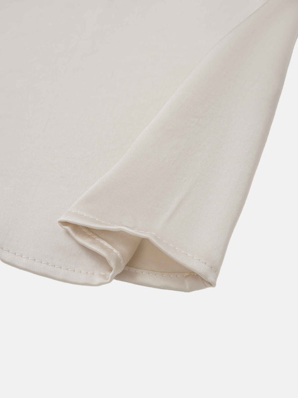 Faux Satin Ruffle Top - Cream