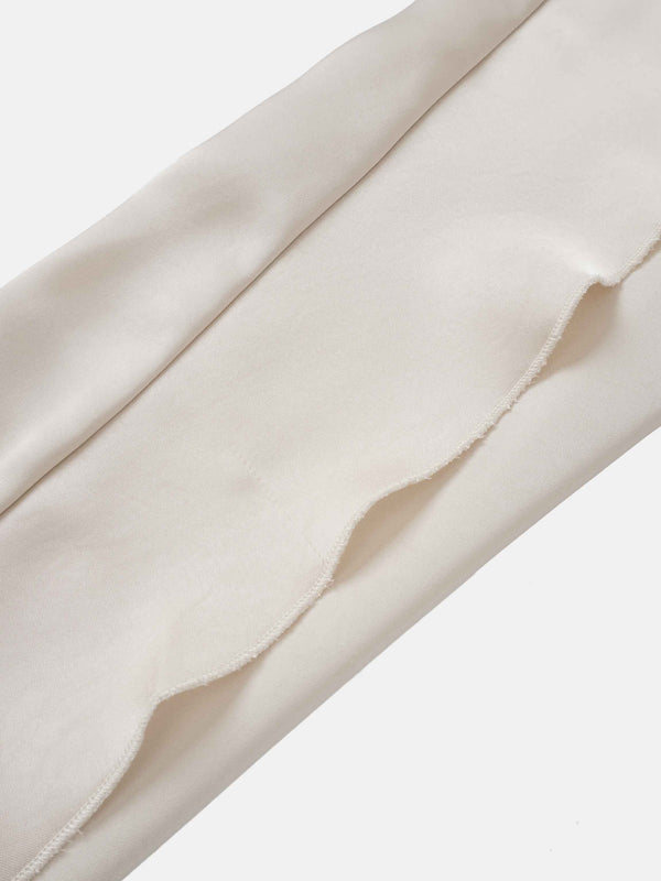 Faux Satin Ruffle Top - Cream