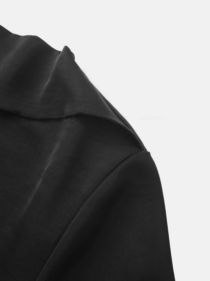 Faux Satin Ruffle Top - Black