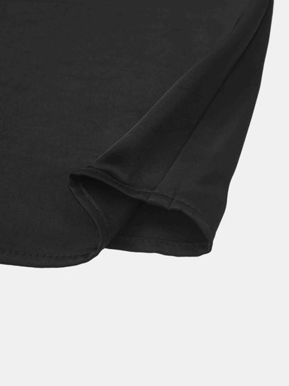 Faux Satin Ruffle Top - Black